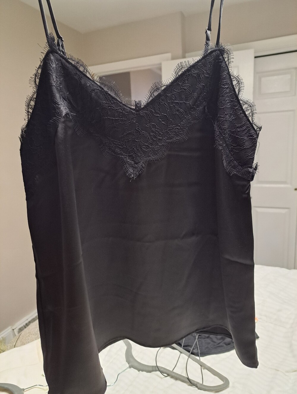 Black Lace-Trim Satin Cami Top